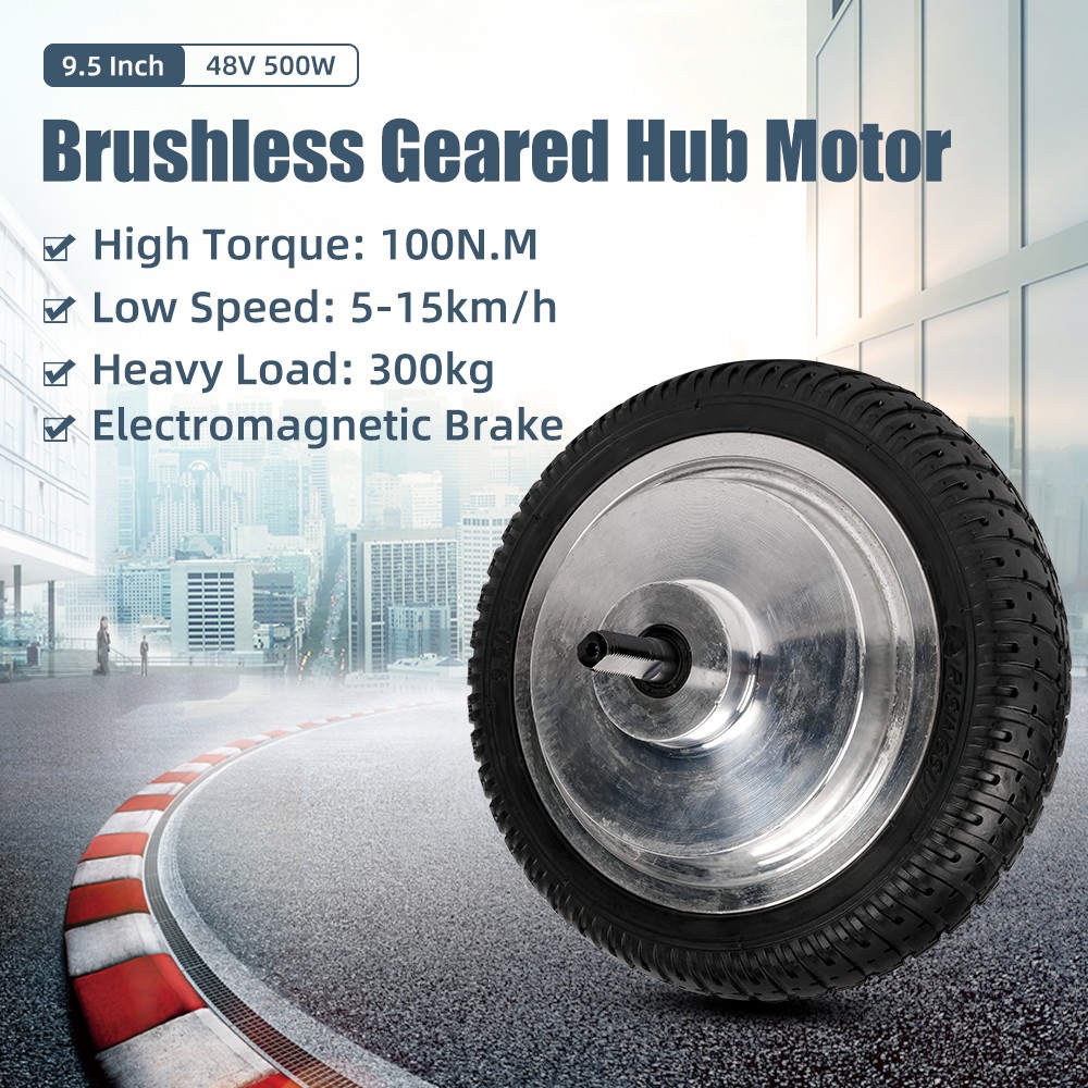 9.5” 48V 500W 1000W Electric BLDC Wheel Geared Hub Motor Electromagnetic Brake