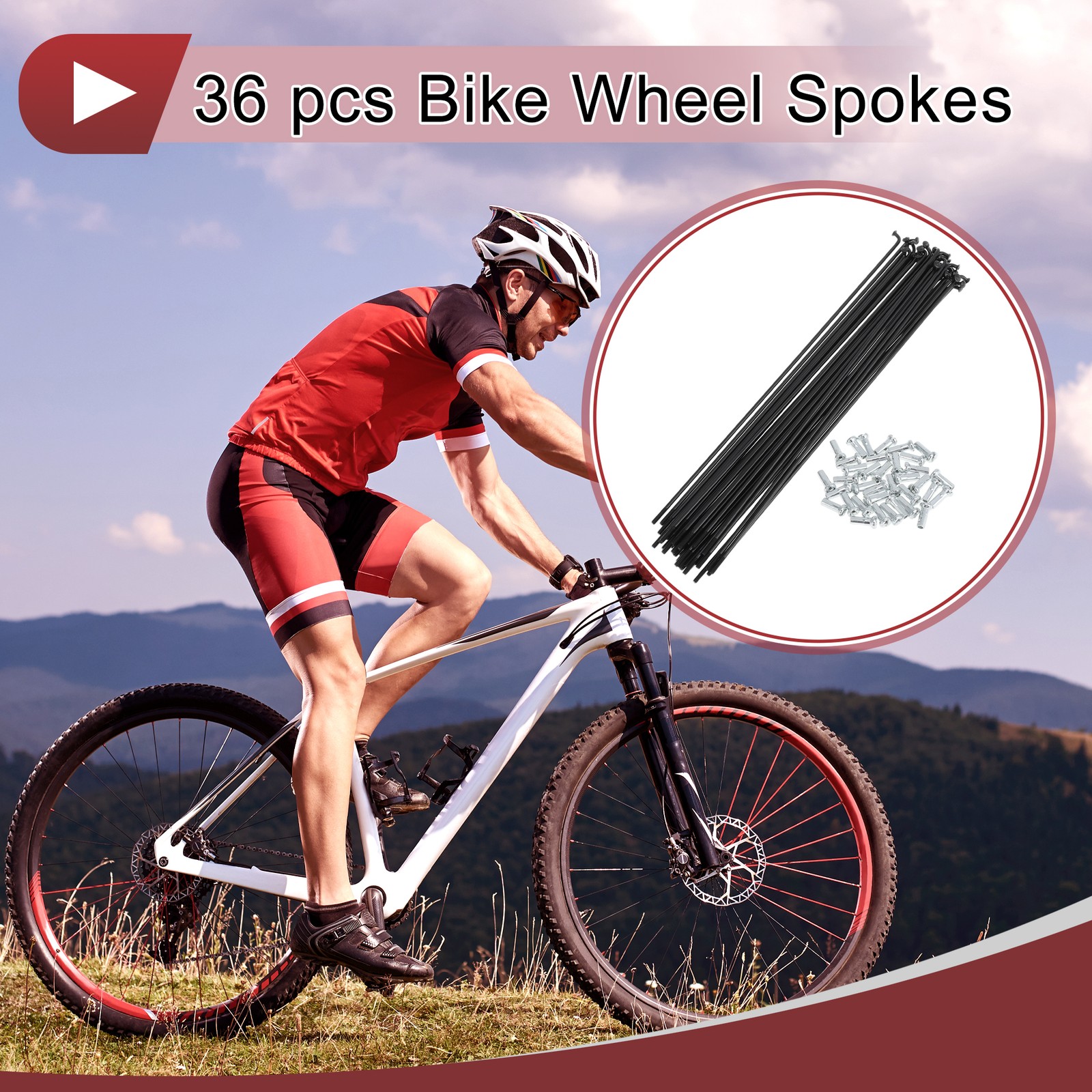 36 Set 14G Bicycle Spokes 197mm Bike Wheel Spokes Carbon Steel Black