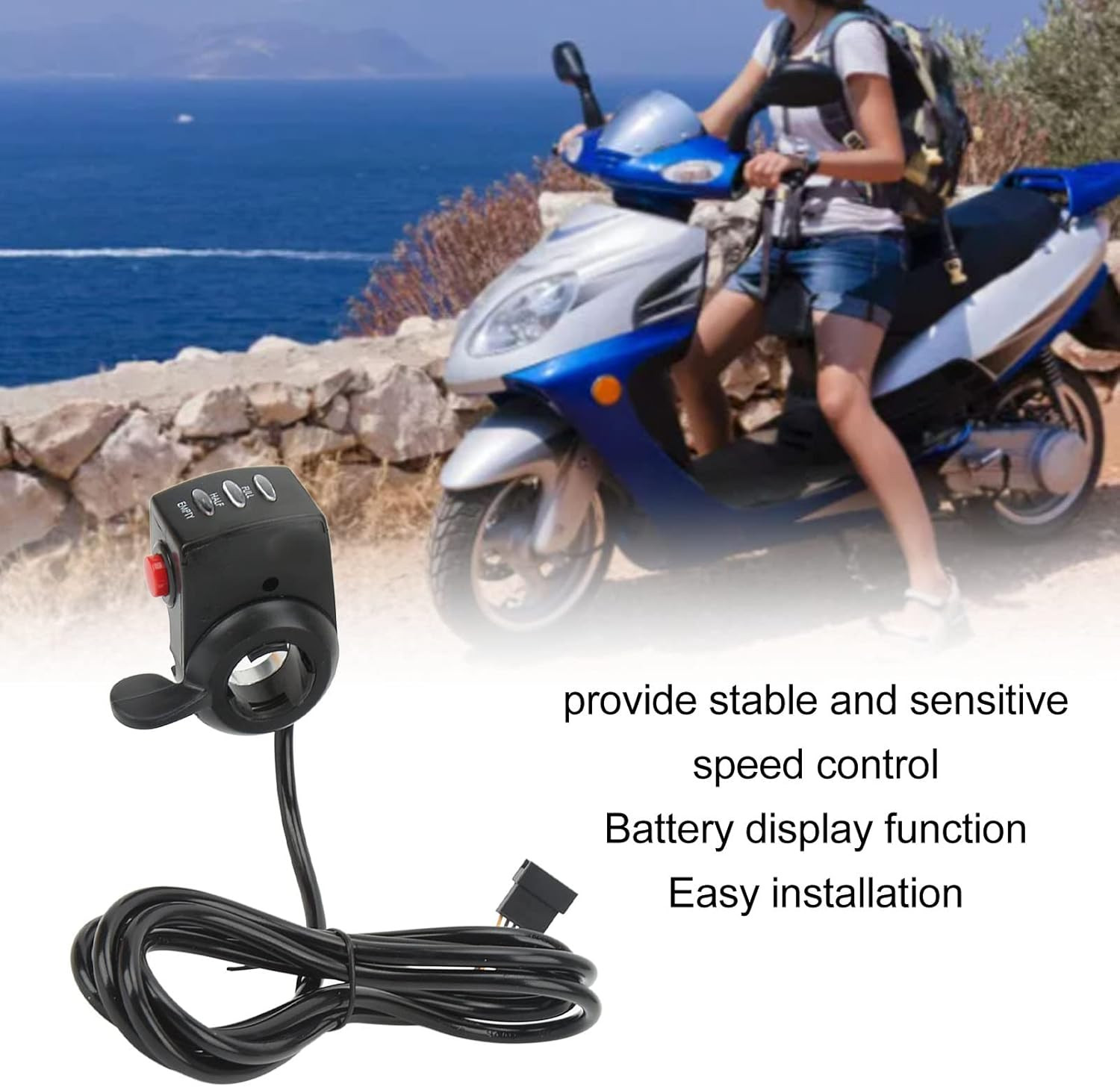 E Bike Thumb Throttle, 36V/48V Thumb Accelerator Battery Display Speed Control A