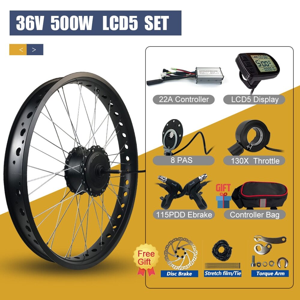36V 48V 500W Snow E-Bike Conversion Kit Rear Rotate Hub Motor 20 26*4.0″ Wheel