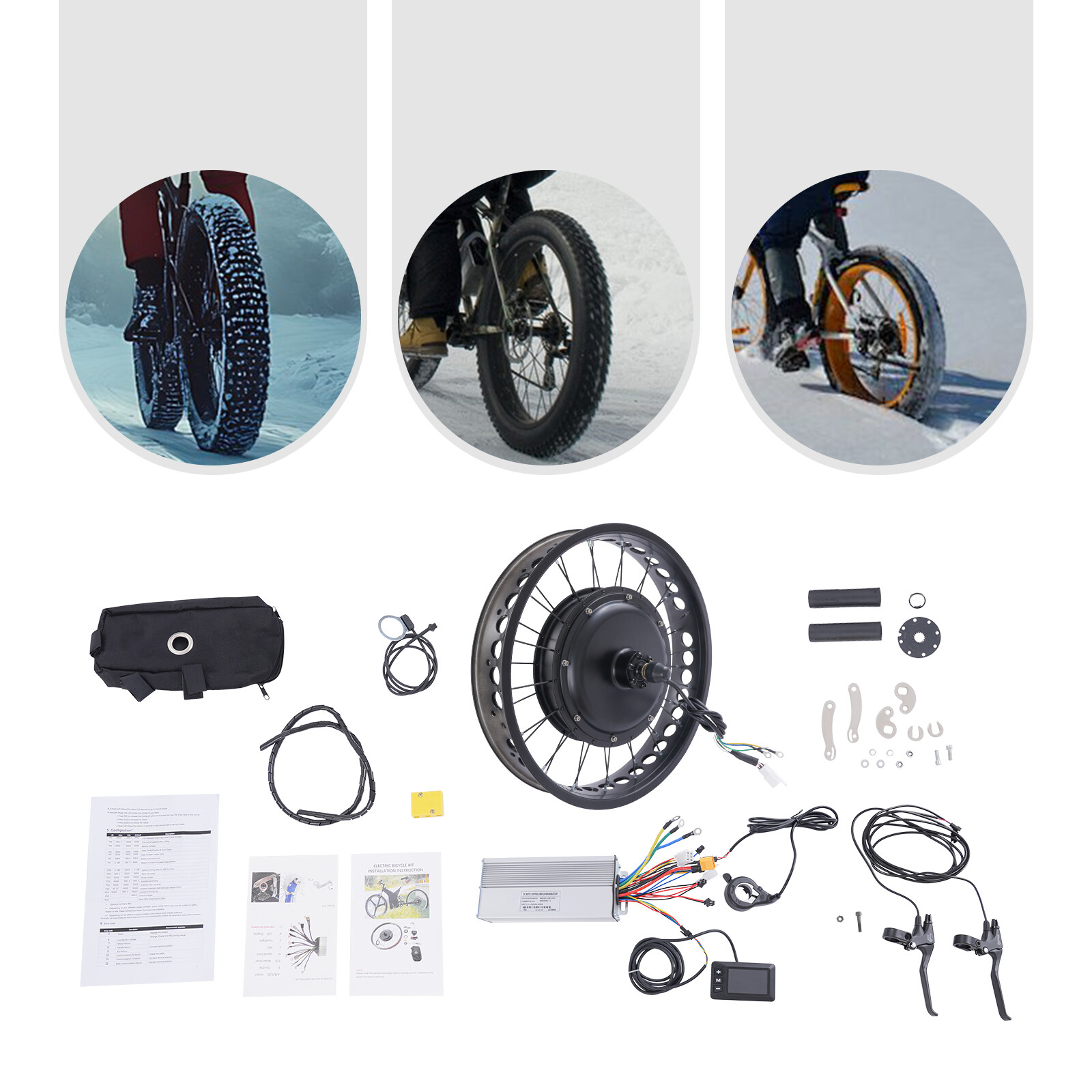 20″ 48V Fat Tire E-Bike Rear Wheel Hub Motor Electric Bike Conversion Kit 2000W
