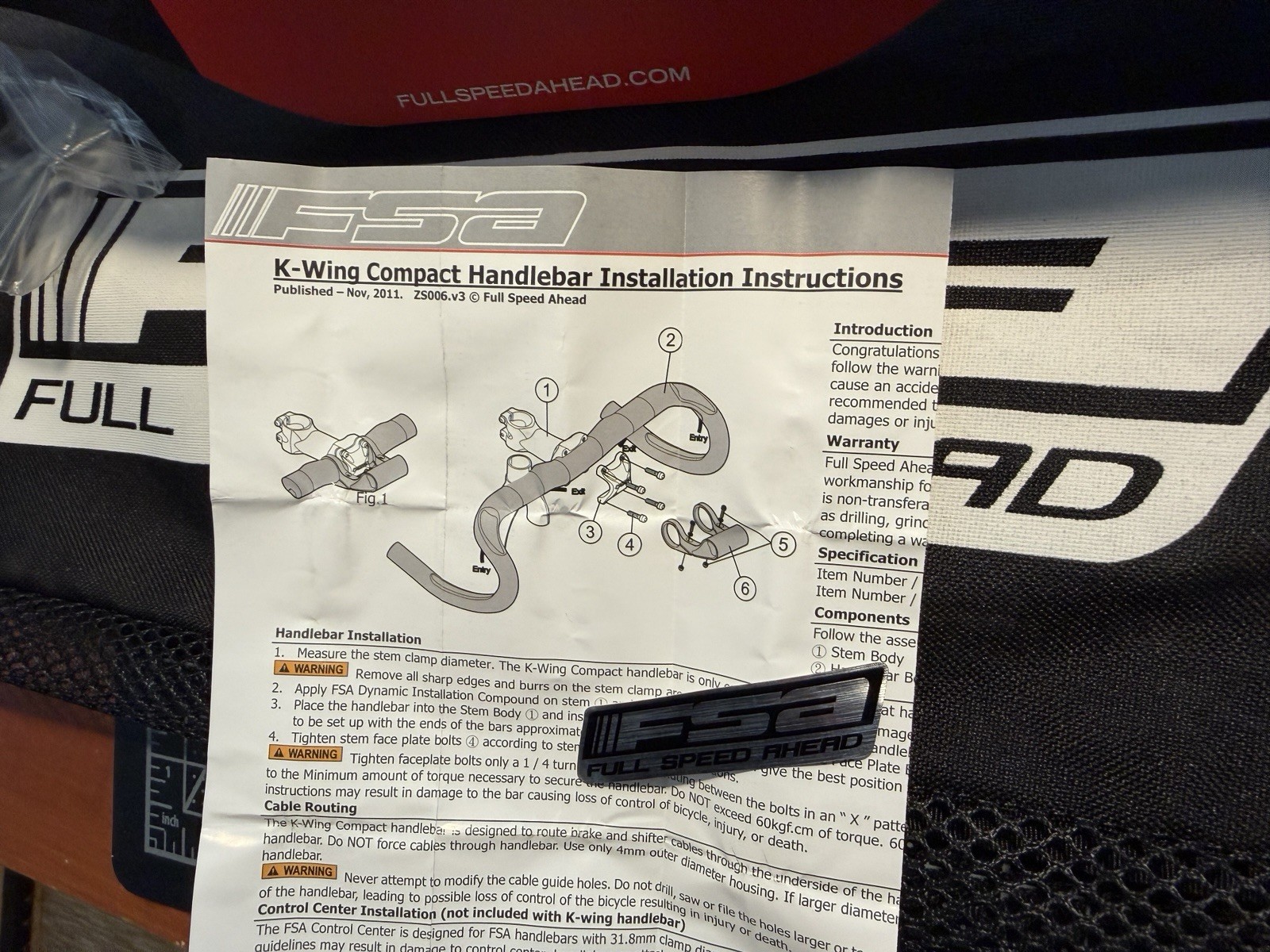 FSA K-Wing DI2 Compact 440mm 31.8 – Carbon – Brand New w/Bag