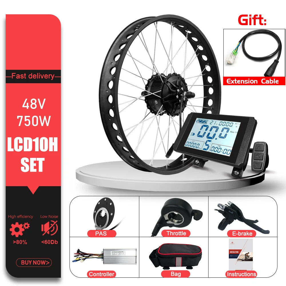 Snow Electric Bike 48V 750W 20/24/26in Fat Tire Brushless Rear Wheel Hub Motor