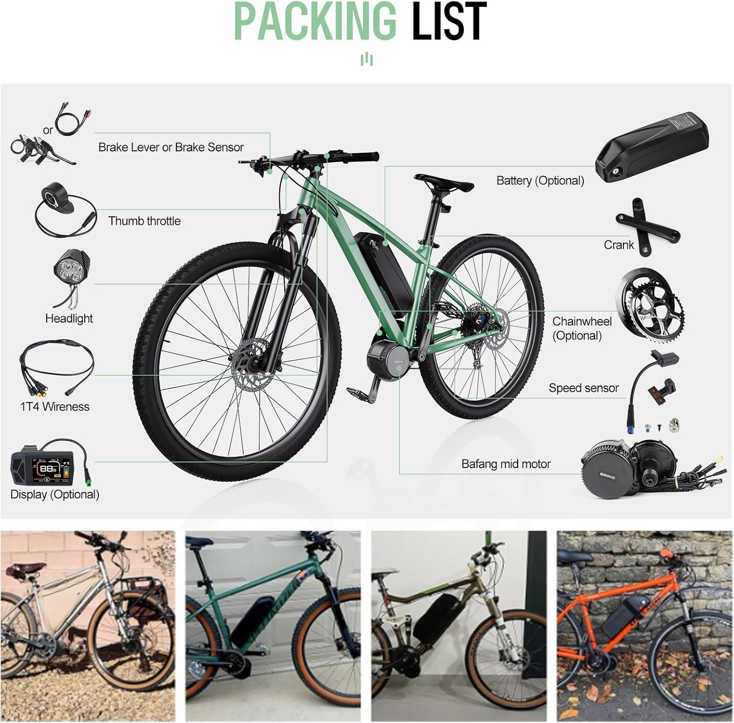 BAFANG 48V500W68-100mm Mid Drive Motor Conversion Kits BBS02B/HD Electric Bike