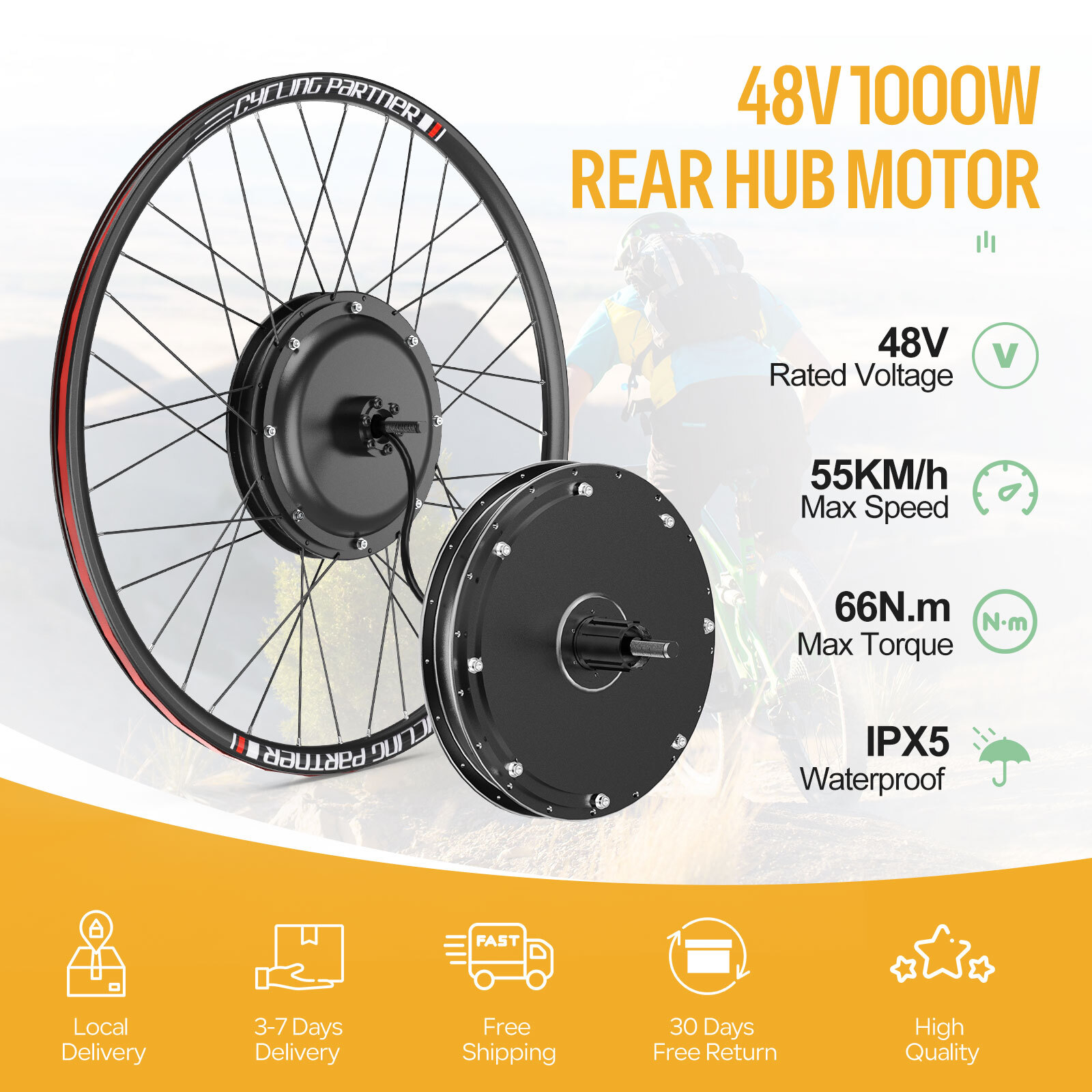 48V1000W Electric Bicycle 26″ 700C Rear Hub Wheel Cassette Disc Brake Type