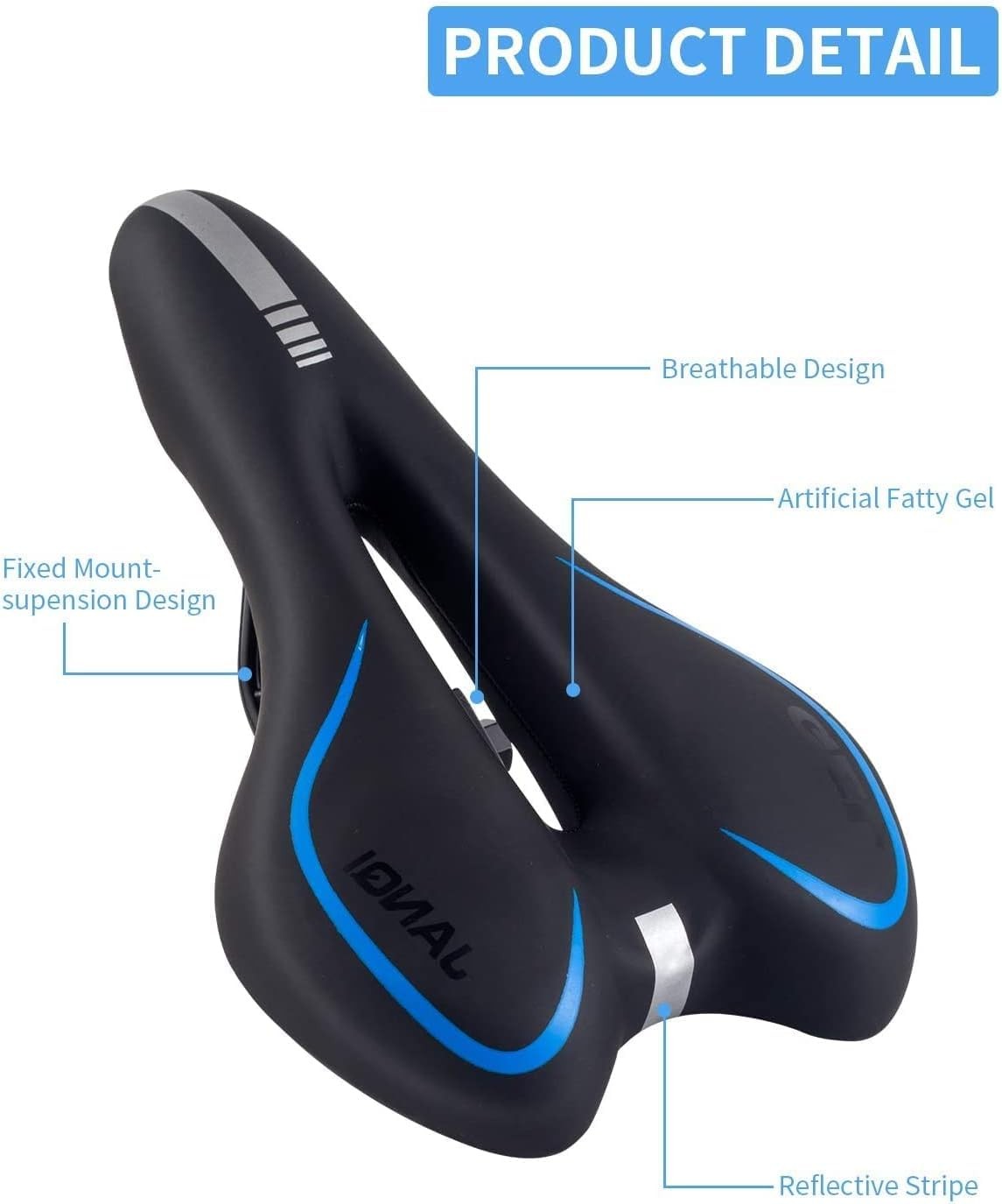 Mountain Bike Seat Bicycle Cushion Gel Pad Comfort Men Women Saddle Blue
