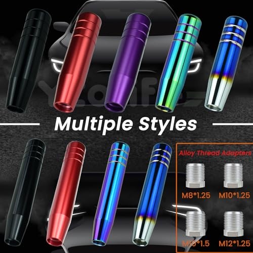 Long Shift Knob, 5.12″ Lightweight Car Gear Shifter 5.12“-(4 Adapters)-Red