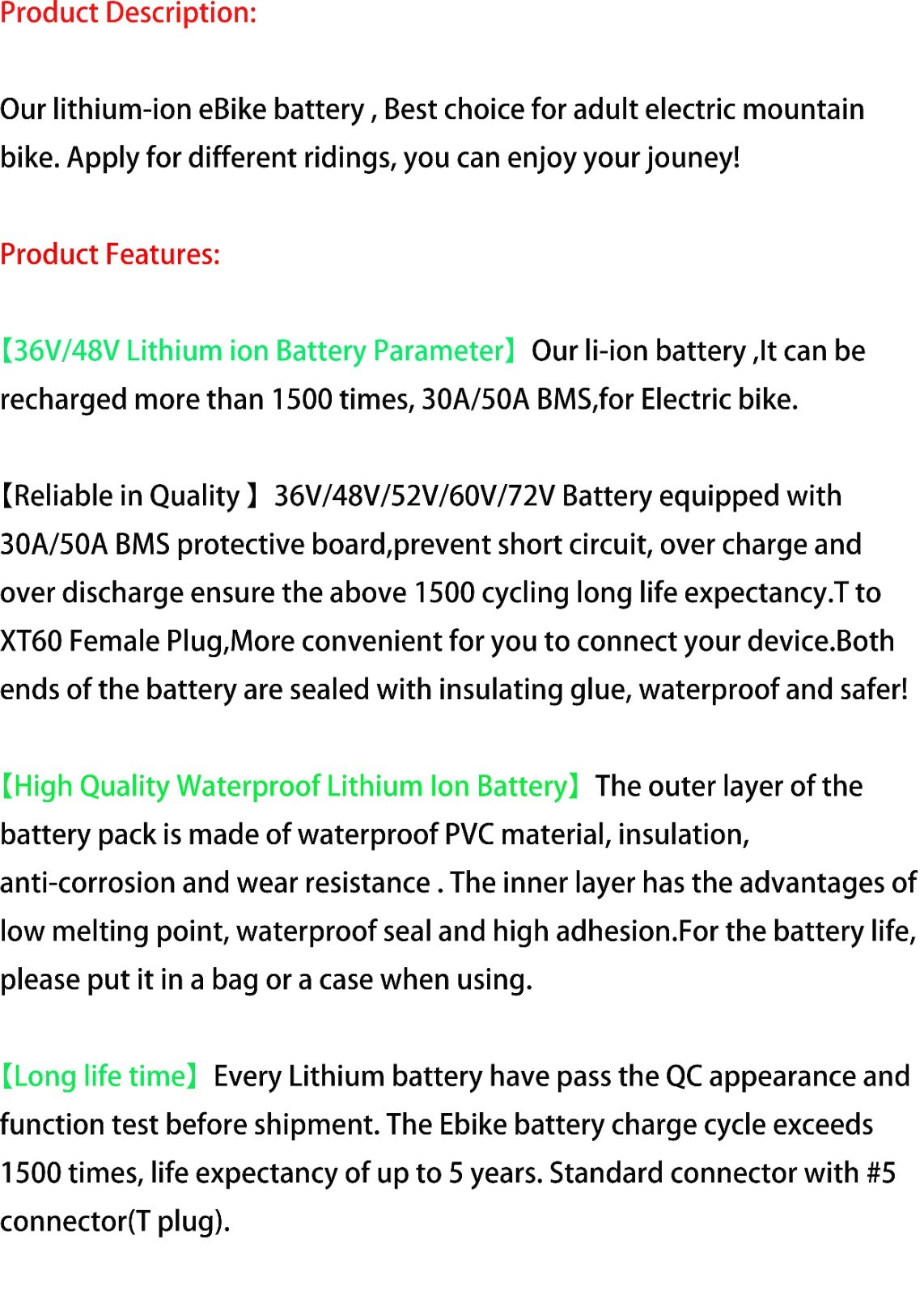 48V 36V 8Ah 10Ah 14Ah 20Ah Ebike Lithium Battery Pack for Electric Bike Scooter
