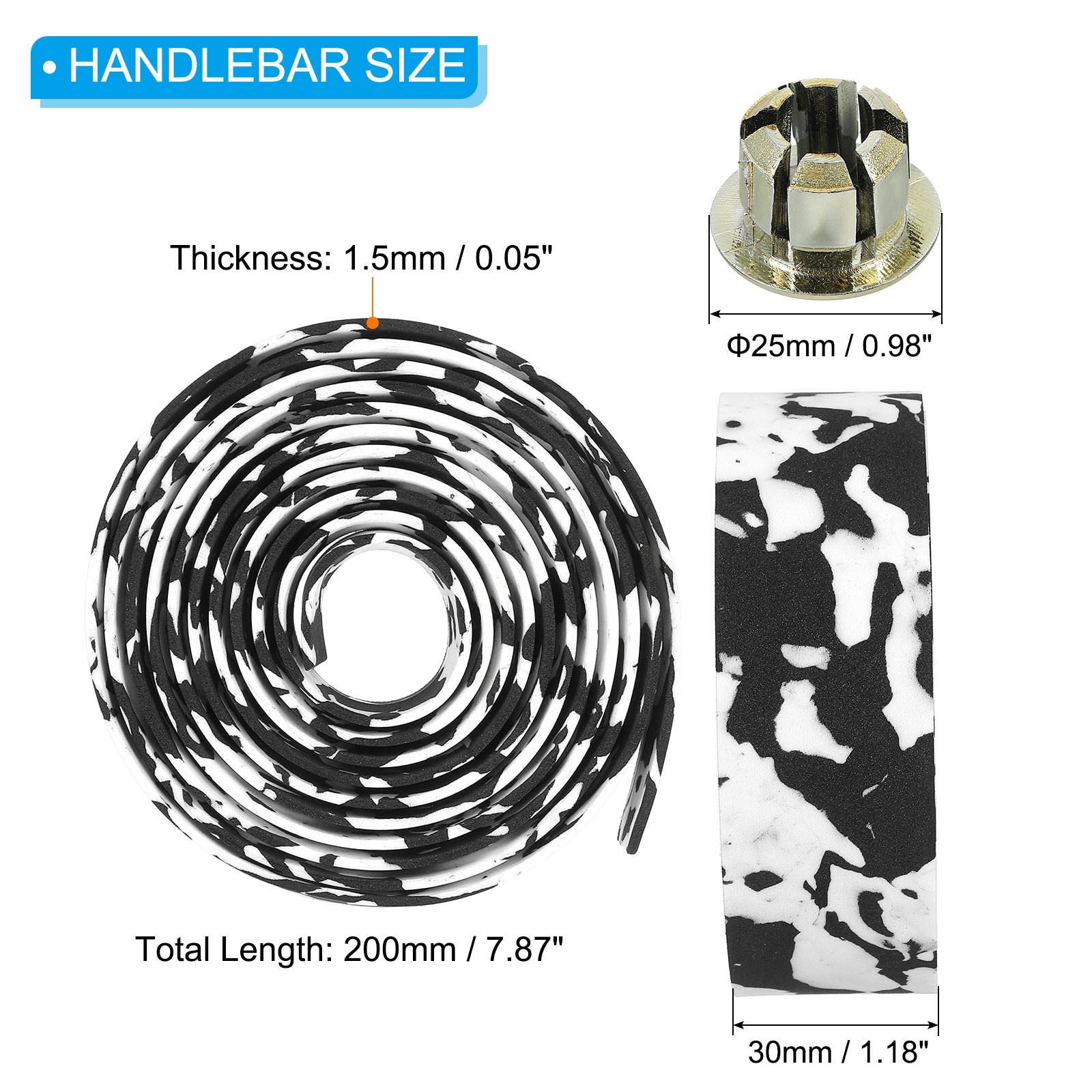 2 Pcs Bike Handlebar Tape EVA Camouflage Handle Wraps Black Plugs Black White