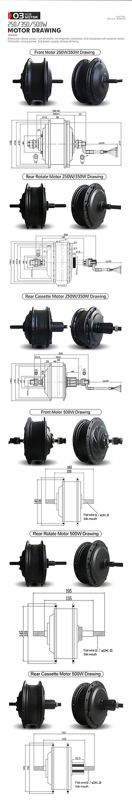 36V/48V 250W /350W /500W Electric Bike Front Rear Hub Motor Brushless Gear