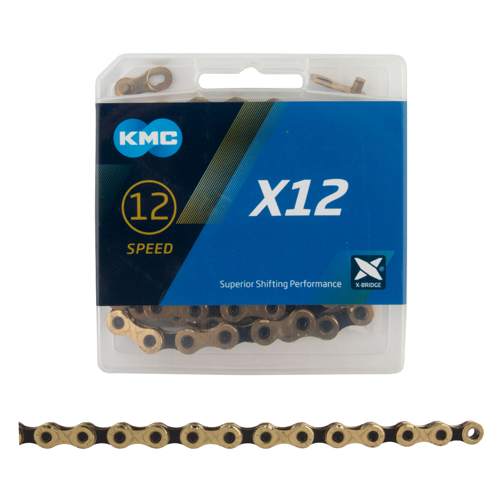 KMC X12 Chain – 12-Speed, 126 Links, Gold/Black