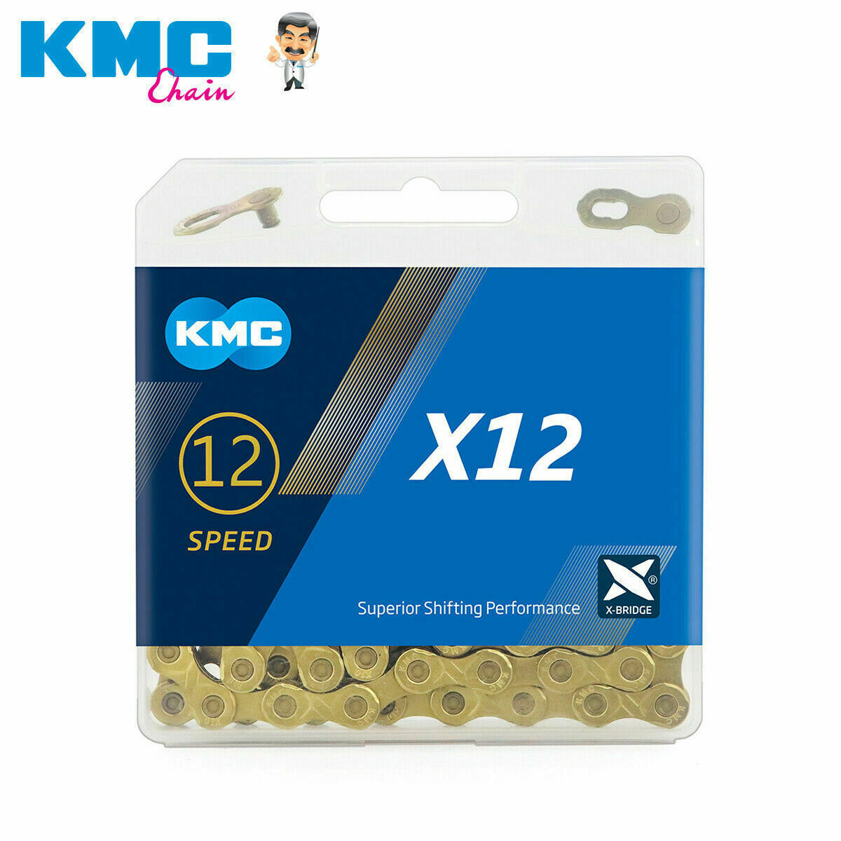 KMC X12 12 Speed Silver/ Gold Ti-N Road Bike Chain 126L Quick Link Fits Shimano