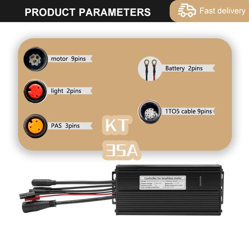 KUNTENG 35A 36-52V Sine Wave Controller 1000-1500W Brushless Motor KT Display