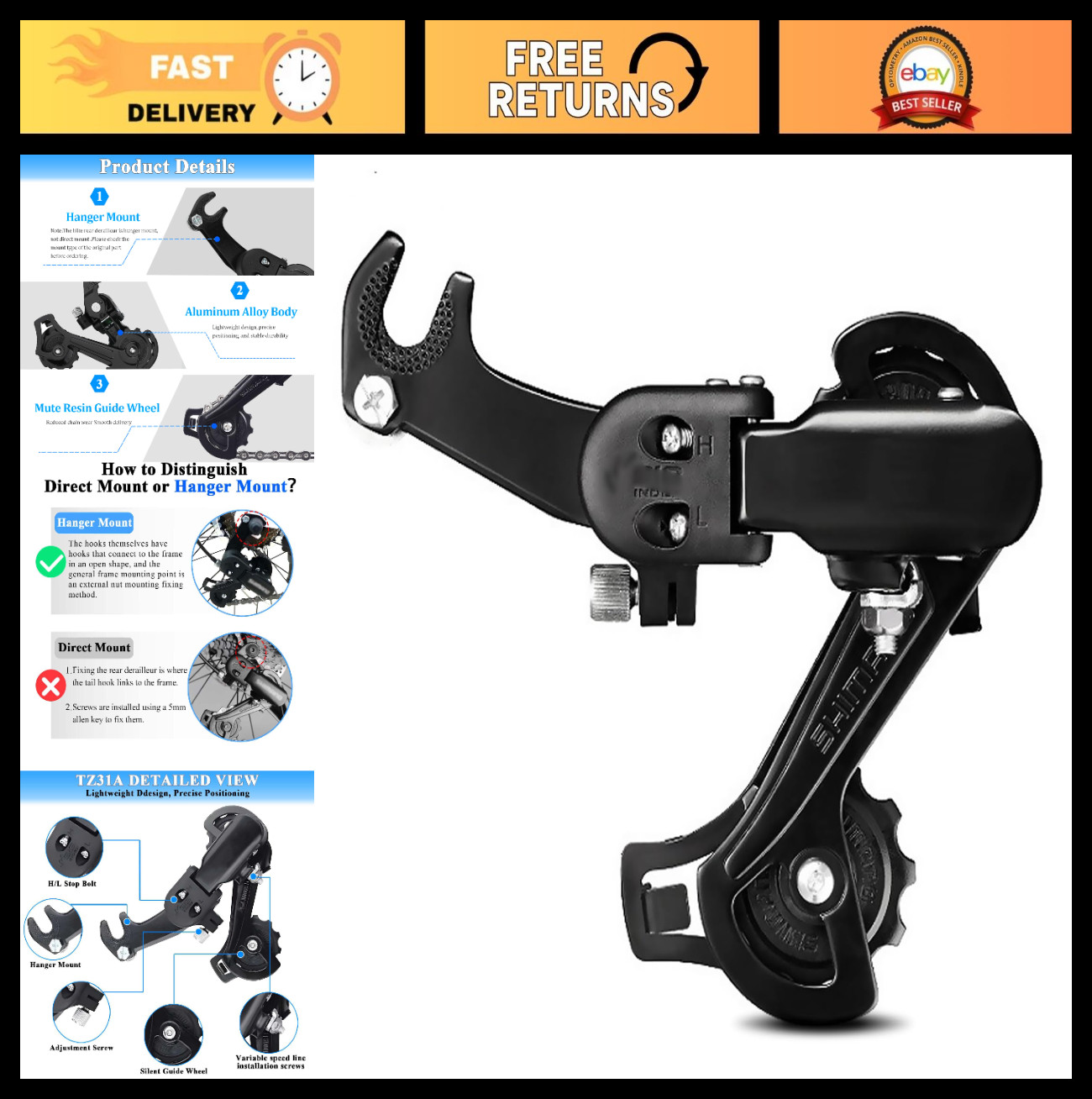 6/7 Speed Rear Derailleur, Medium Cage, Direct Mount for Mountain Bike, Cycling