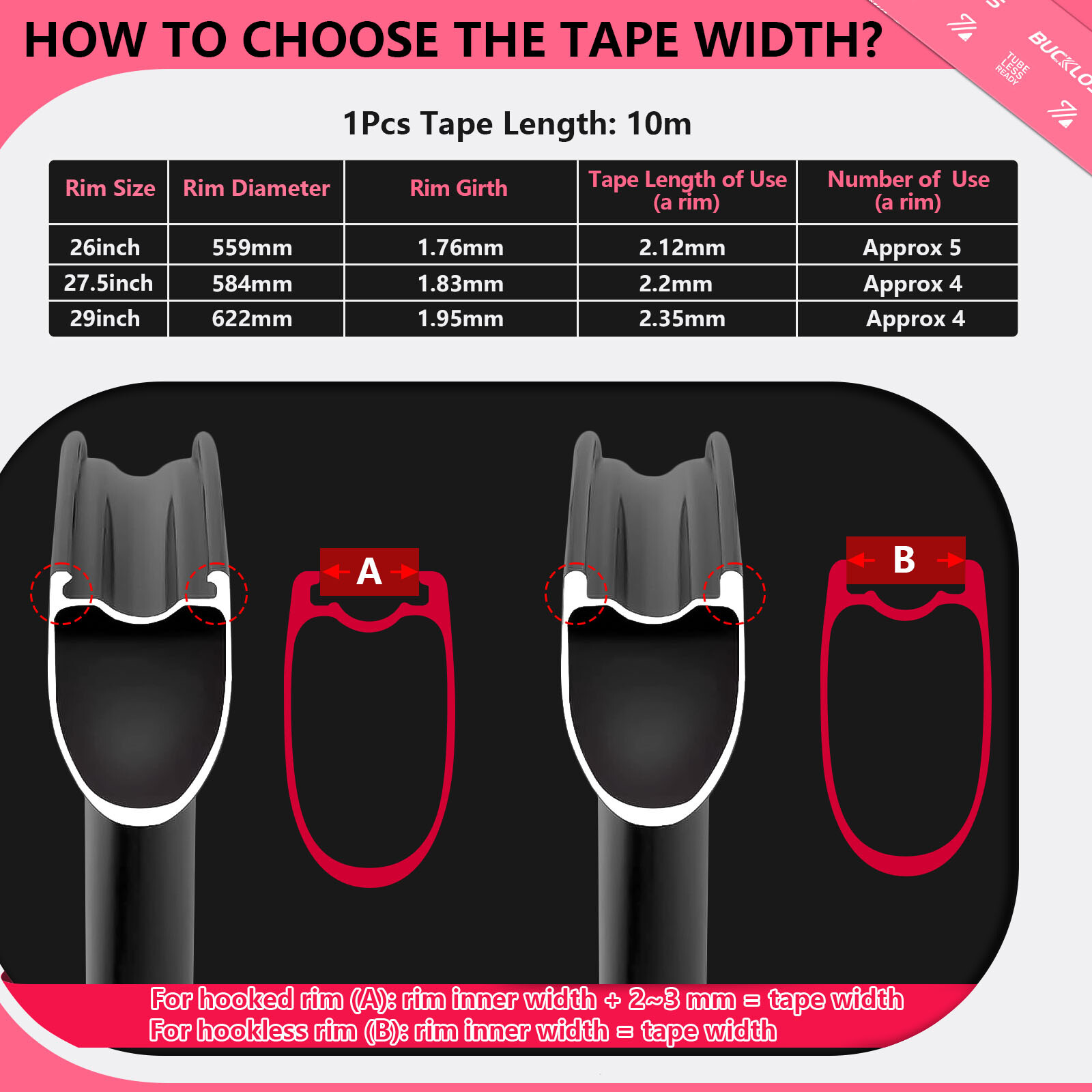 BUCKLOS Bicycle Tubeless Rim Tape 17/19/21/23/25/28/30/32/35mm*10M Wheel Tape