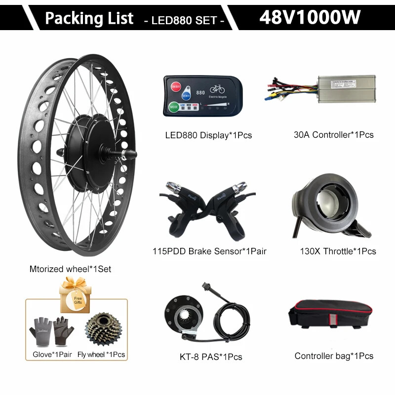 48V1000W E-Bike Conversion Kit 20 24 26” 4.0Tire Rear Rotate Motor 170 190mm