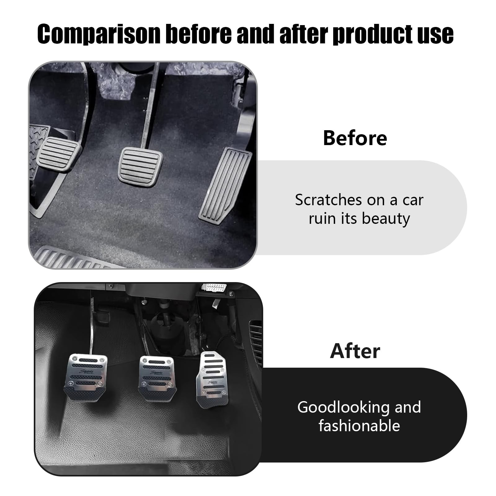 3-Pack Aluminum Alloy Non-Slip Car Pedal Covers, Anti-Rubbing Brake & Silver