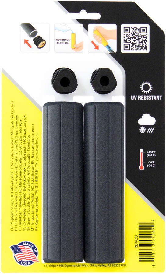 ESI Ribbed Extra Chunky Grips – Black Standard Grip Length, Bar Plugs Included