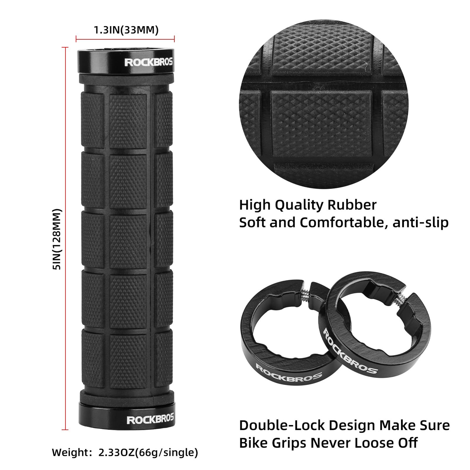 Bicycle Handlebar Grips 4pcs Double Lock On Comfort AntiSlip 22mm