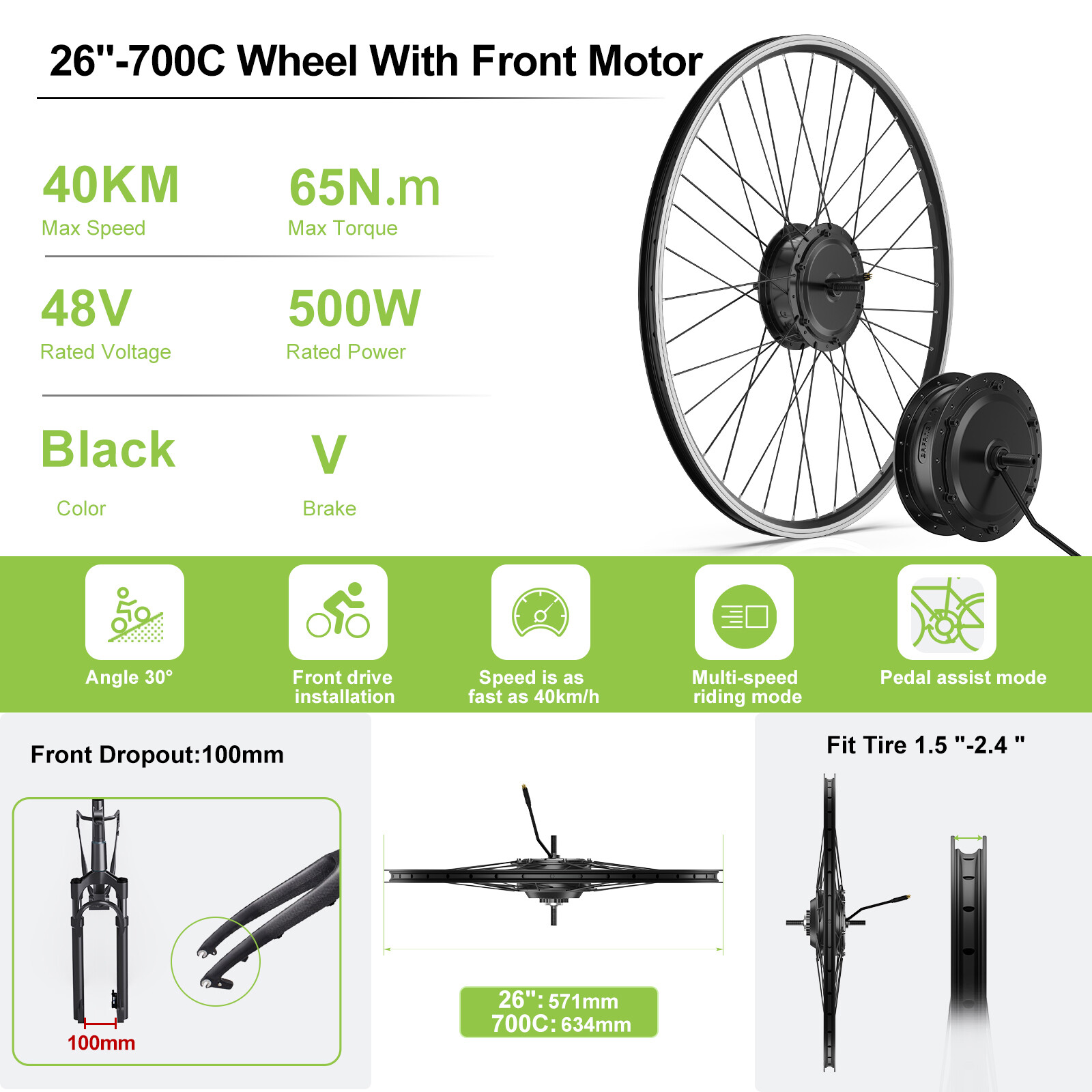 26″ 700C 48V 500W Bafang Bicycle Rear Hub Motor Conversion Kit Wheel Hub Motor