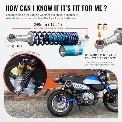 Zhisheng 340mm 13.4in Air Shock Absorber ATV Motorcycle Quad Suspension Blue