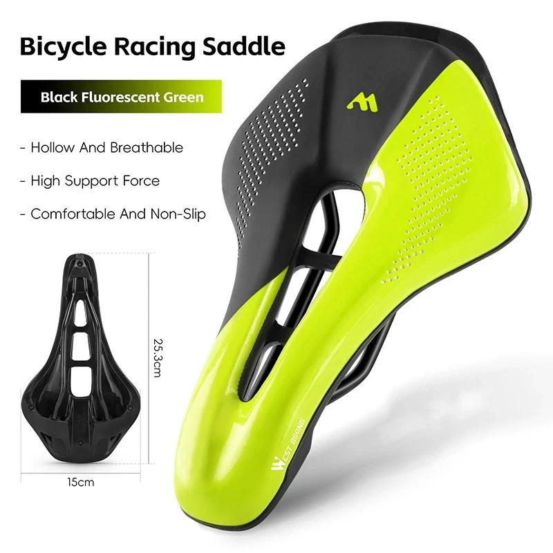 WEST BIKING Bicycle Saddle Cushion Steel Rail Leather Cycling Bike Saddle Green