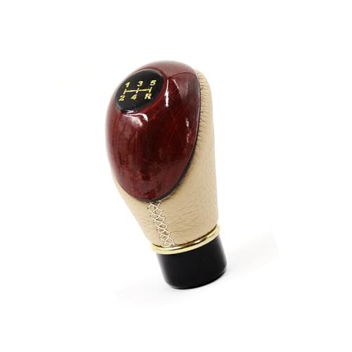 Faux Leather 5 Speed Gear Shift Knob Brown Beige for Manual Car Replace Parts