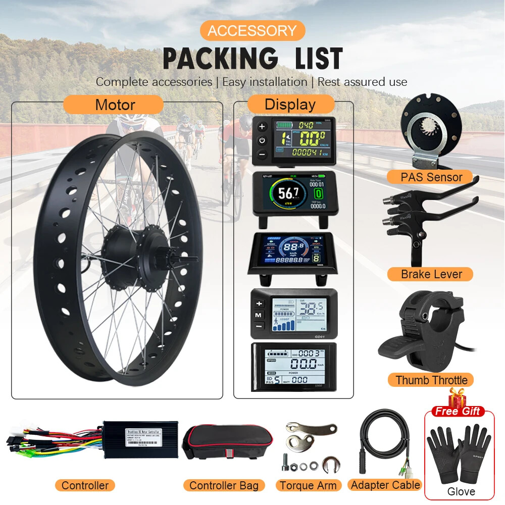 36V 48V 500W 20 24 26inch Snow Fat E-Bike Brushless Gear Front Hub Motor Wheel