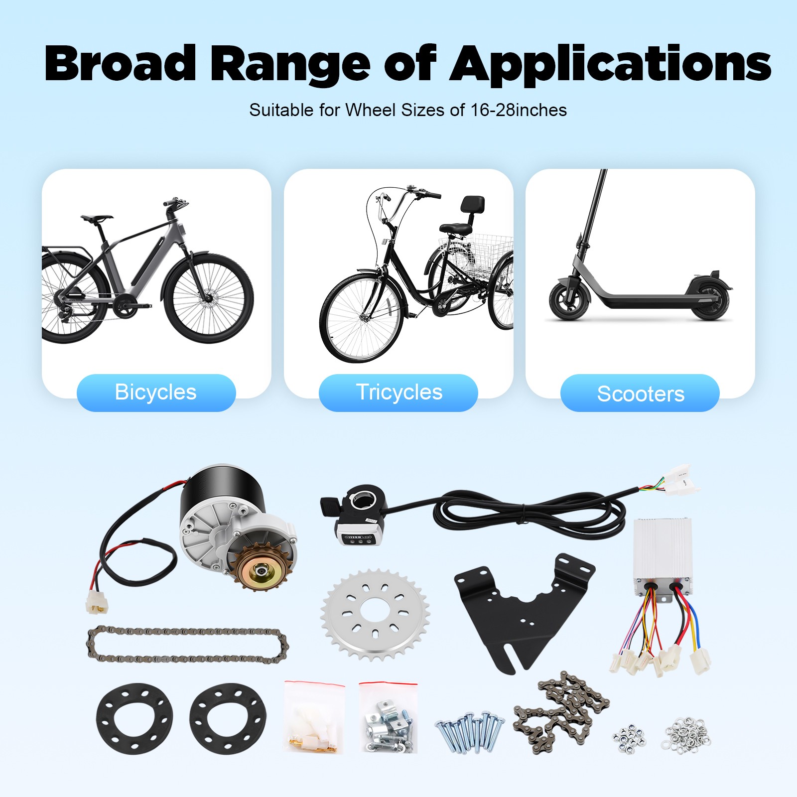 36V 350W E-Bike Motor Conversion Kit Electric Bike Freewheel Brushed Motor