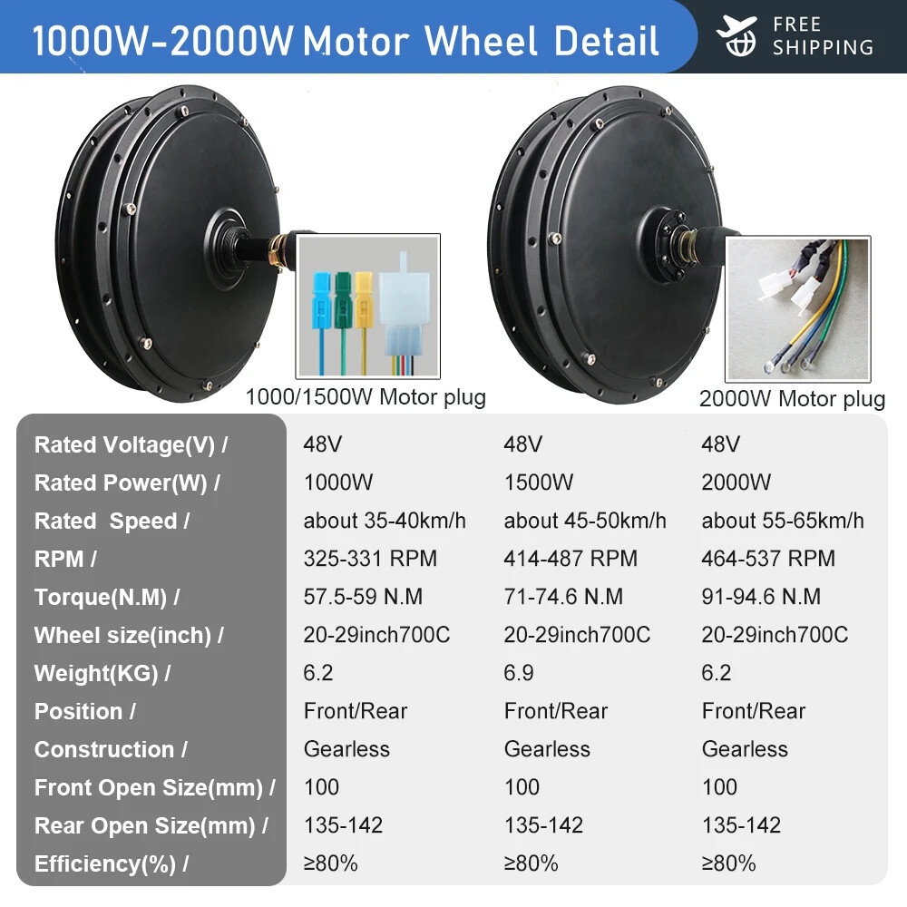 250W 350W 500W 1000W 1500W 2000W MTB Ebike Front Rear Wheel Motor Conversion Kit
