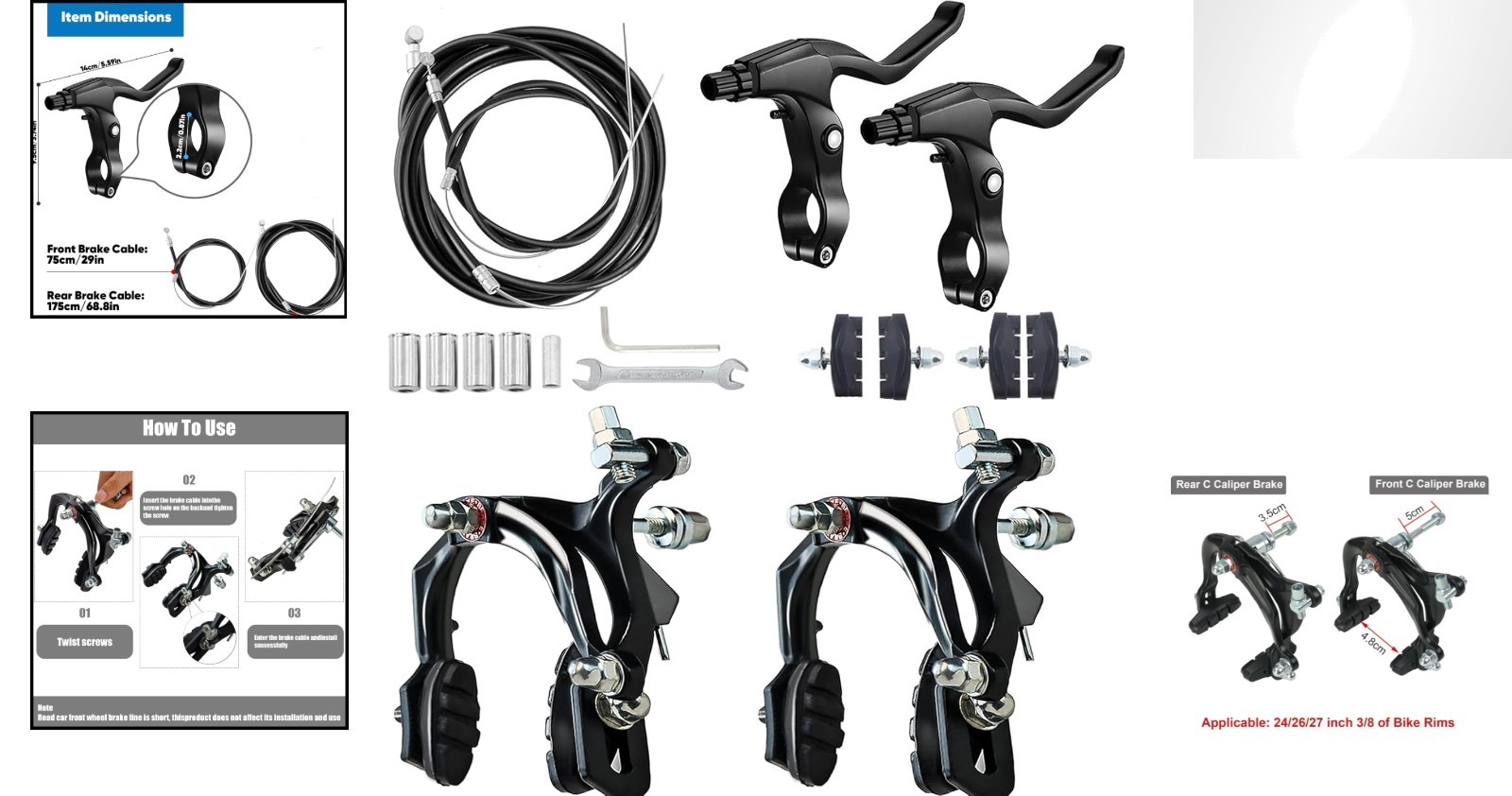 Universal Bike Brake Set: 2 Pairs with End Caps & Ferrules for Easy Installation