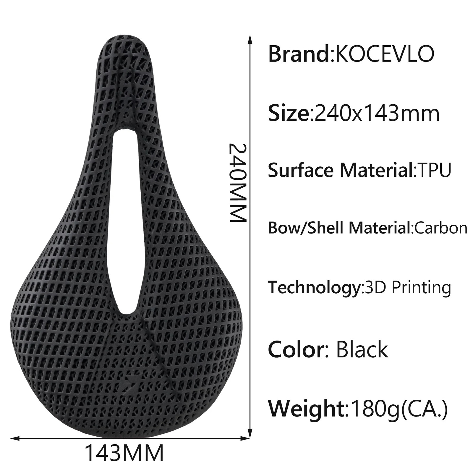 3D Printed Bike Saddle Carbon Fiber 240×143/155mm Mountain Road Bicycle Cushion