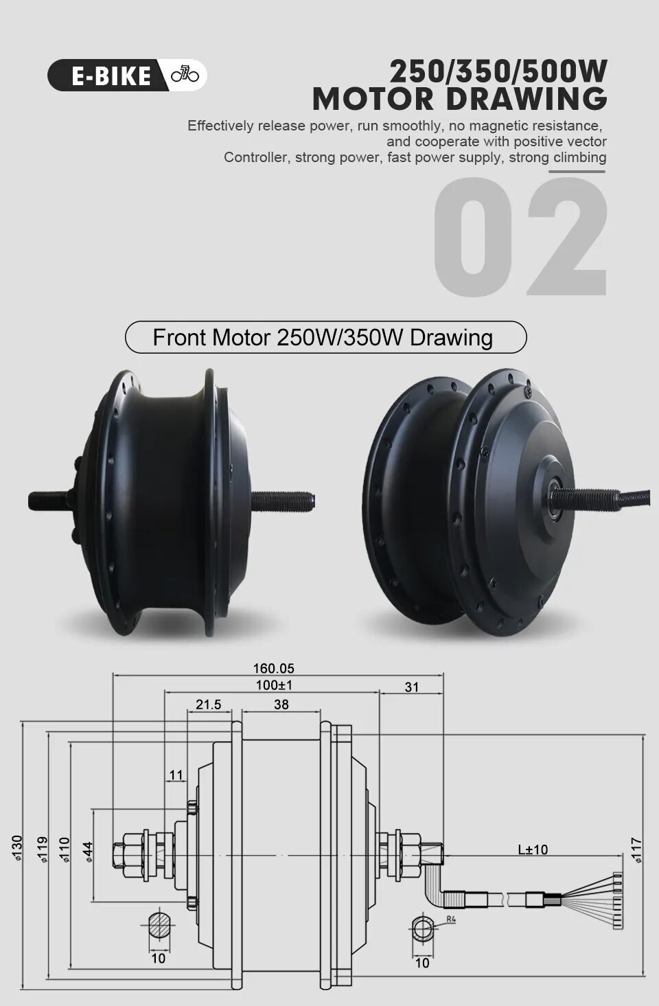 36V/48V 250W 350W 500W E-bike Front Drive Rear Rotate Cassette Hub Motor Wheel