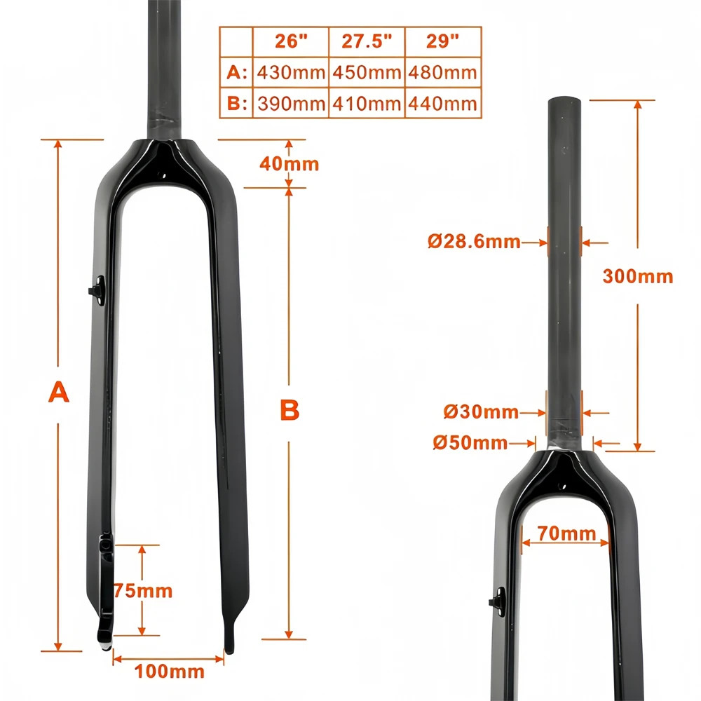 Full Carbon Fiber MTB Rigid Front Fork 26 27.5 29er Disc Brake External Cable