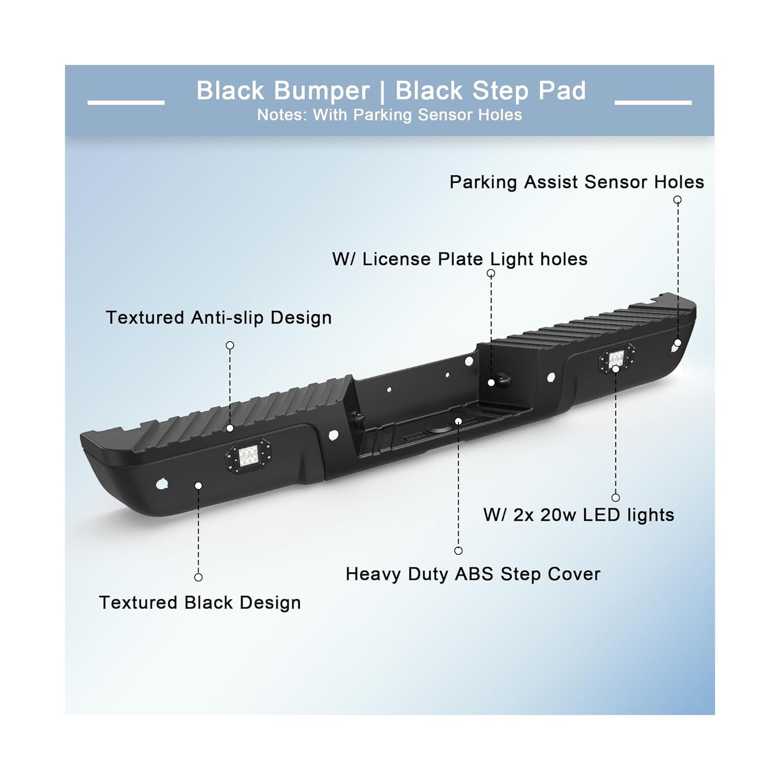 Heavy-Duty Steel Rear Bumper Assembly with Square Lights Compatible for 2008-…