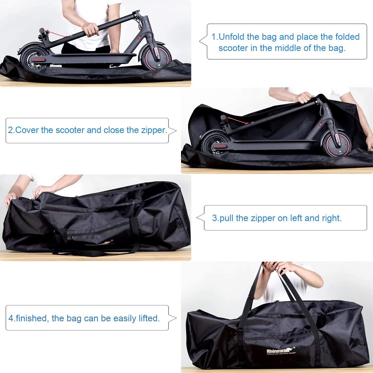 Electric Scooter Bag, Foldable Carrying Case with Shoulder Strap, Heavy Duty