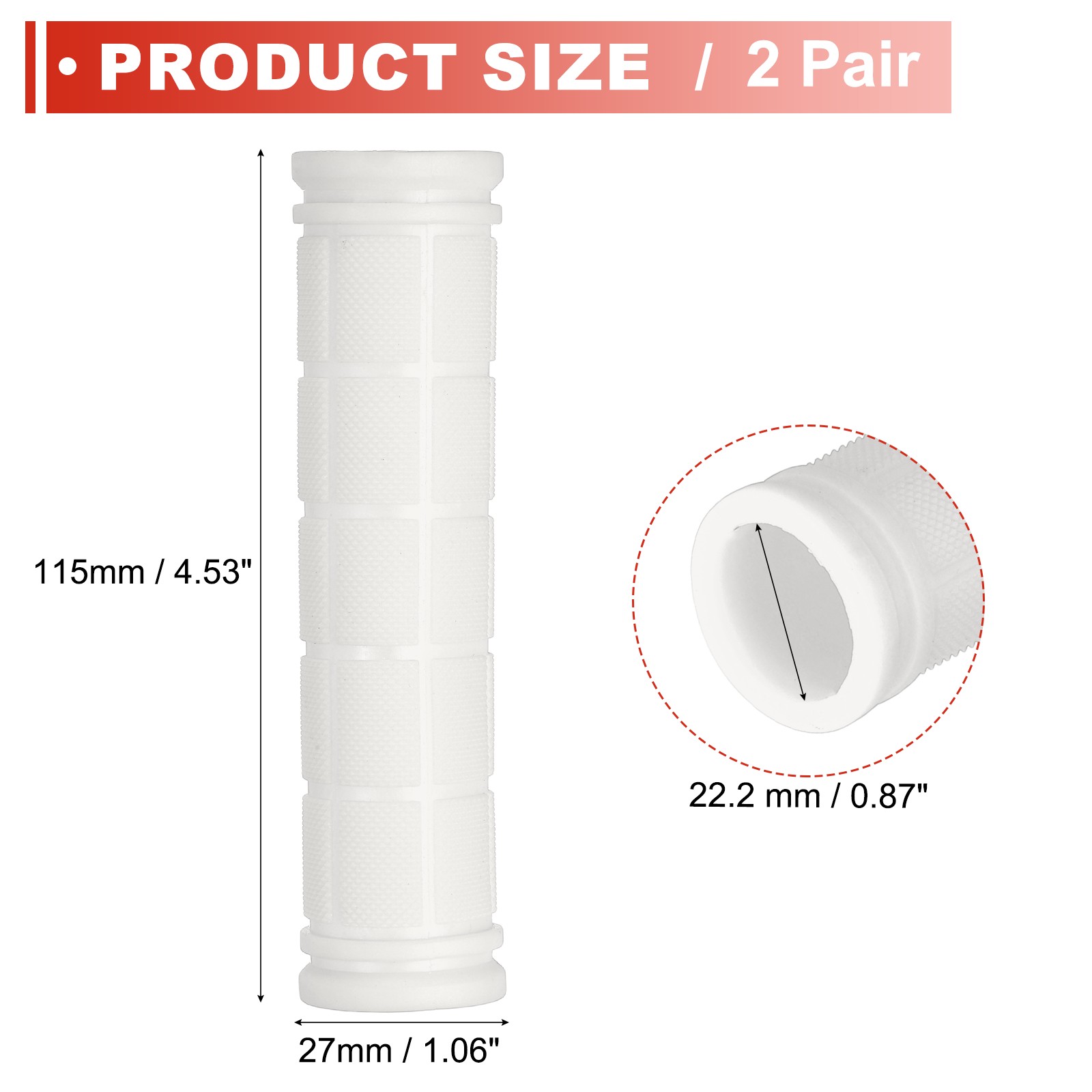 Soft Rubber Handlebar Grips, Bicycle Handlebar Grips 5.3 in 2 Pair White