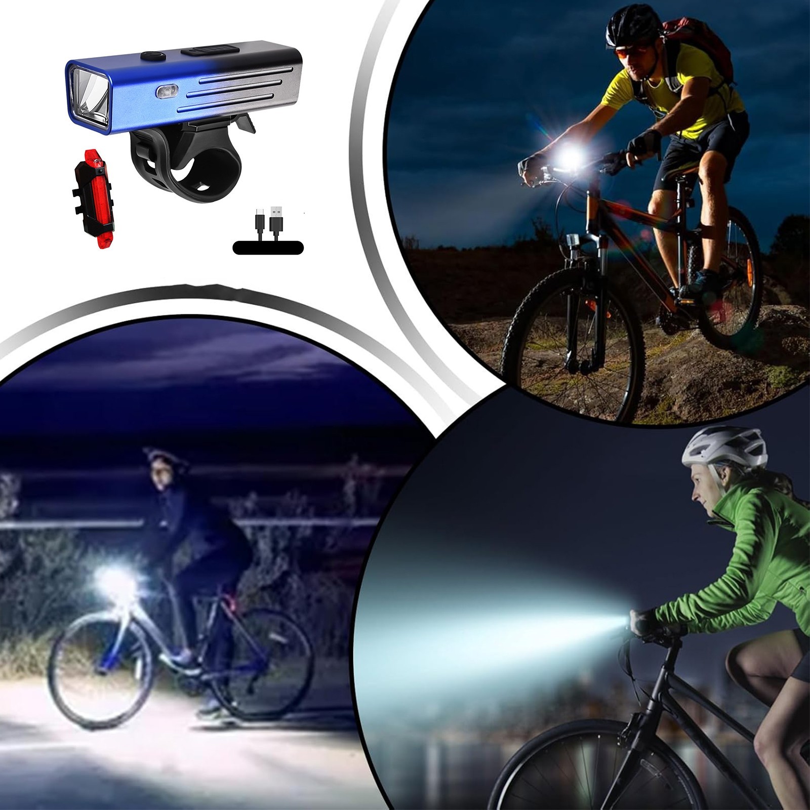 Front Bicycle Headlight and Rear Taillight Kit IPX5 Waterproof 360 Rotatable