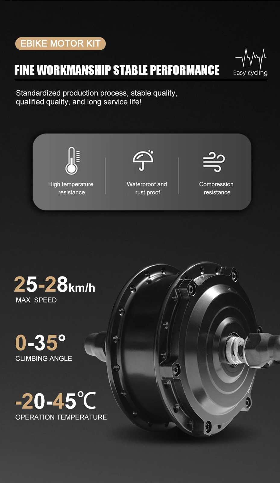 36V 48V 250W 350W 500W Mountain Electric Bike Brushless Front Wheel Hub Motor
