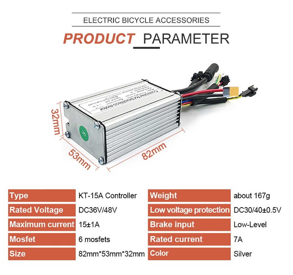 36V 48V 250W 350W Waterproof Plug 15A Electric Bicycle Brushless Controller