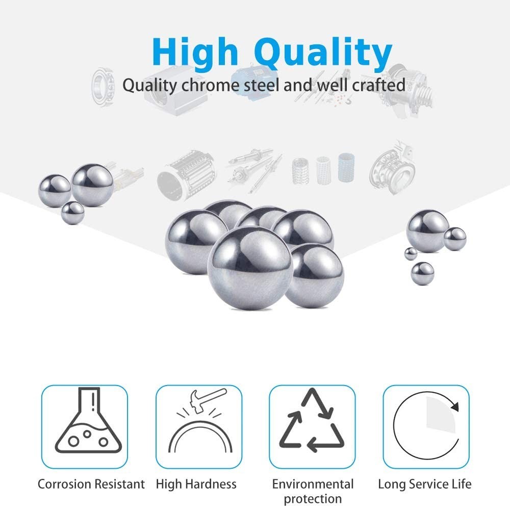 Assorted Bicycle Bearing Balls 630 Piece Set Various Sizes Durable Chrome Steel