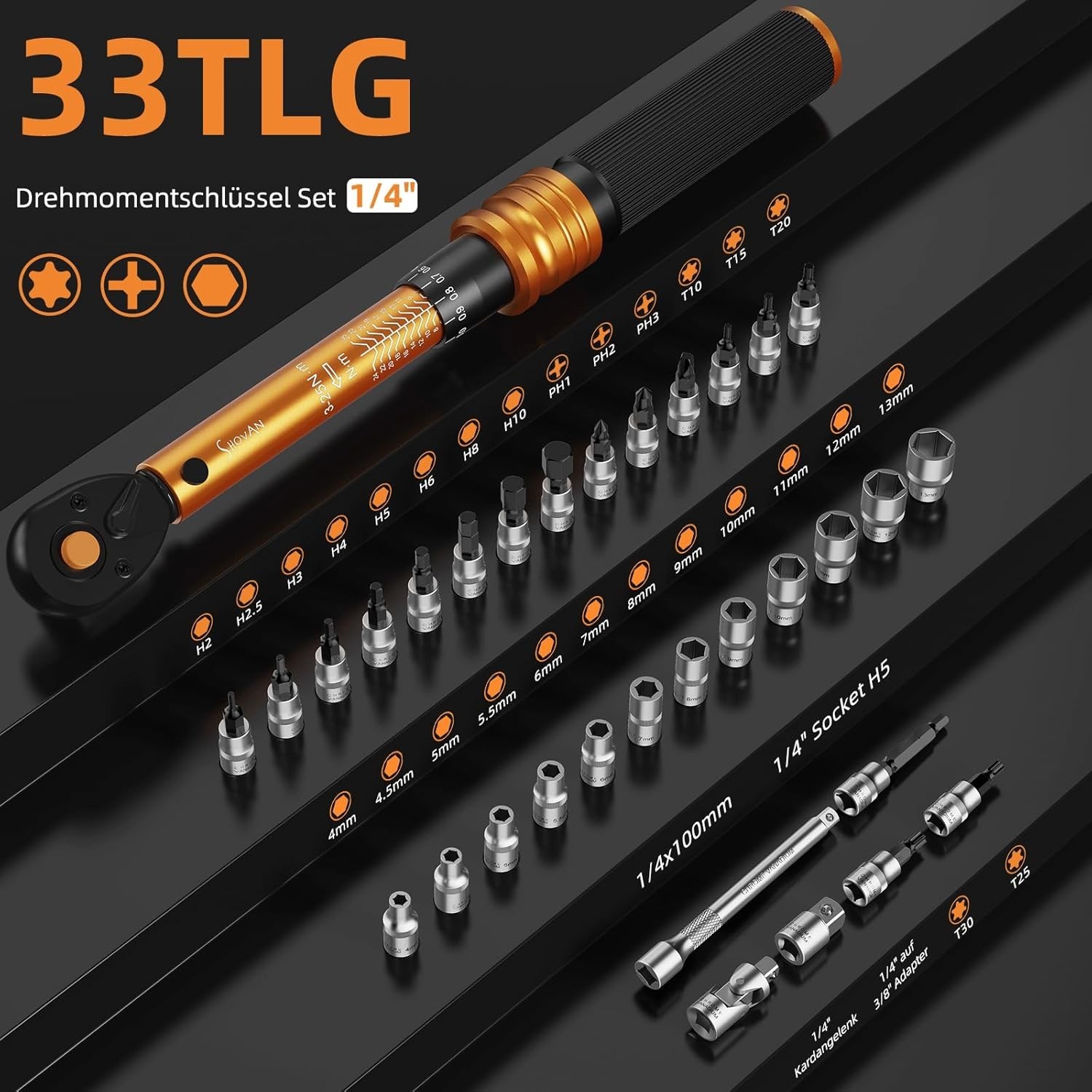 Torque Wrench Bicycle 1/4 Inch, 3-25 Nm, ±3% Error Accuracy, 72 Tooth…