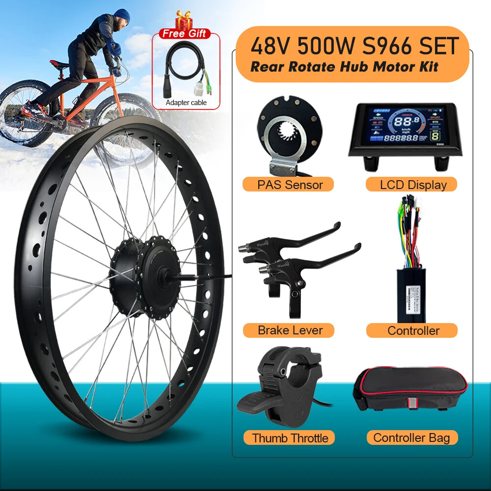 20 24 26inch Snow Ebike Conversion Kit 36V 48V 500W Rear Rotate Hub Motor Wheel