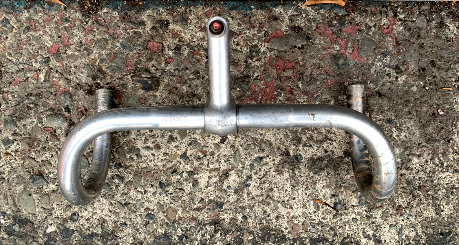 50s Vintage AMBROSIO CHAMPION 95mm Stem + Handlebar 39cm Olmo Quill Legnano