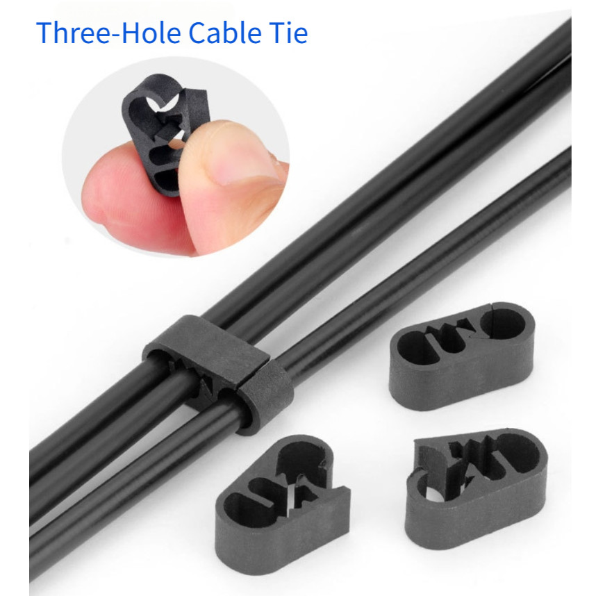 Triple Hole Mount Cable Organizer for Bicycle Brake and Gear Cables Black