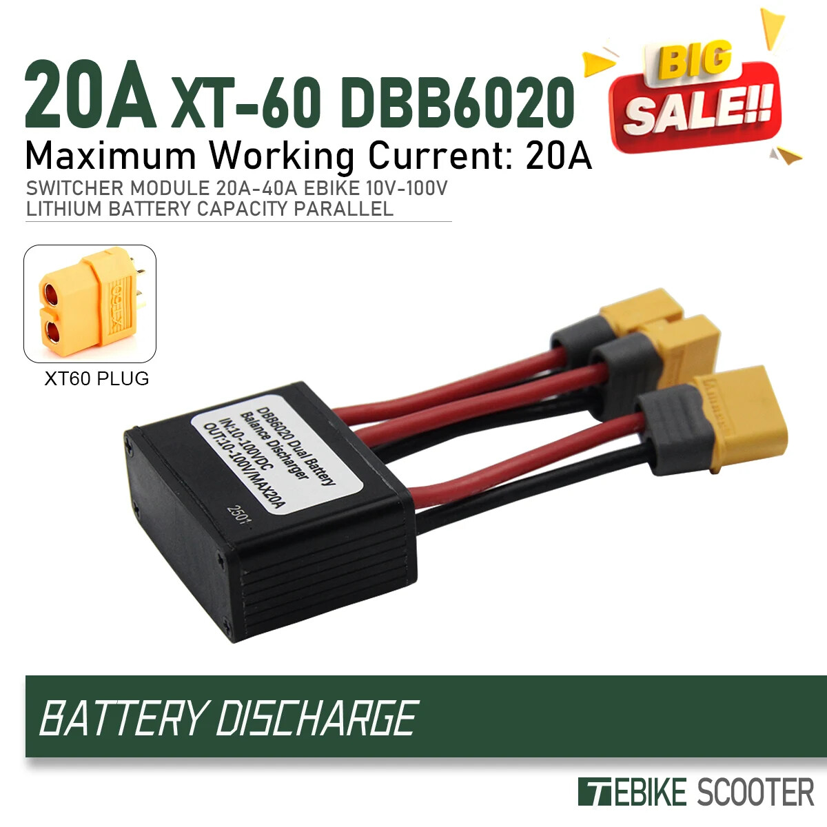 Electric Bike Double Battery Discharge Converter DC10-100V 20A 30A 40A Parts