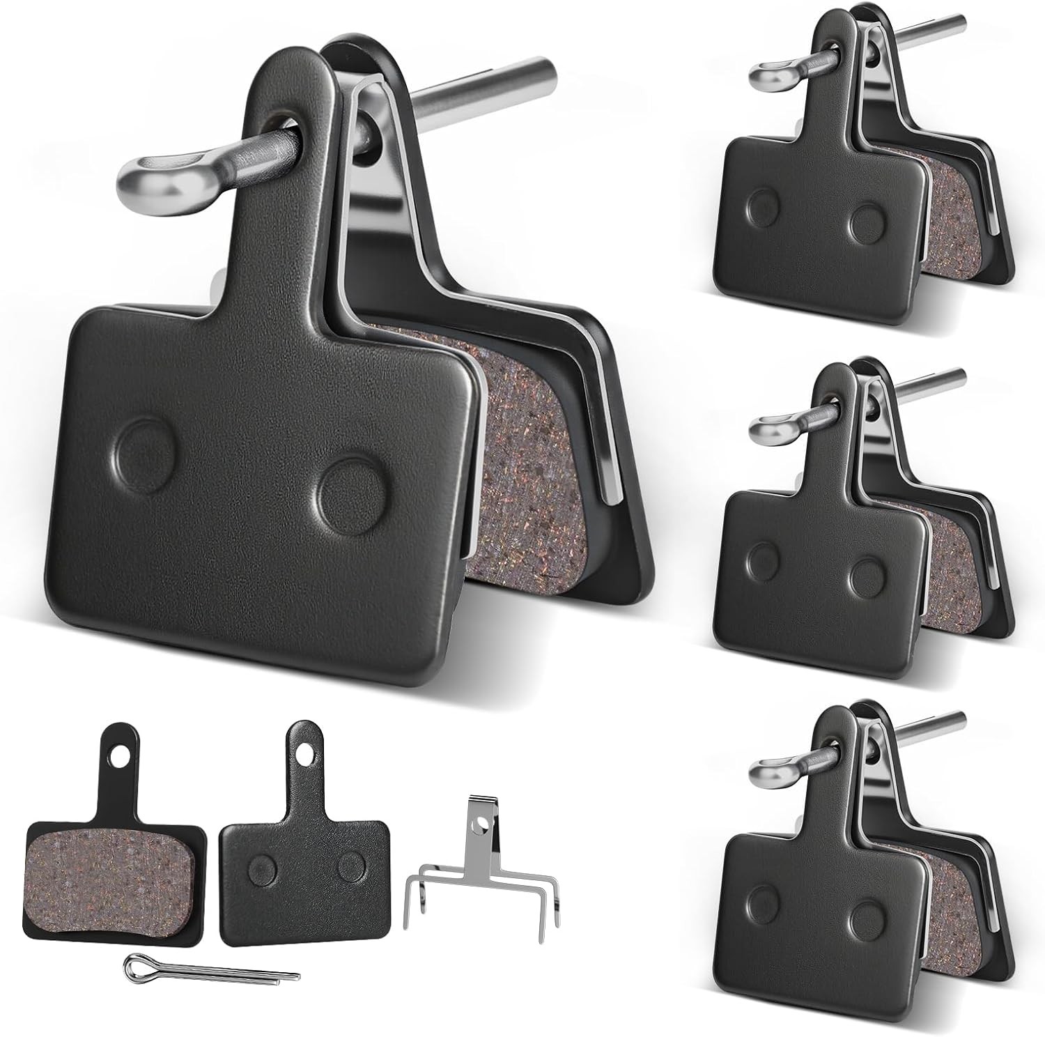 4 Pairs MTB Disc Brake Pads, Resin & Semi-Metallic, Quiet w/ Install Kit, E-Bike