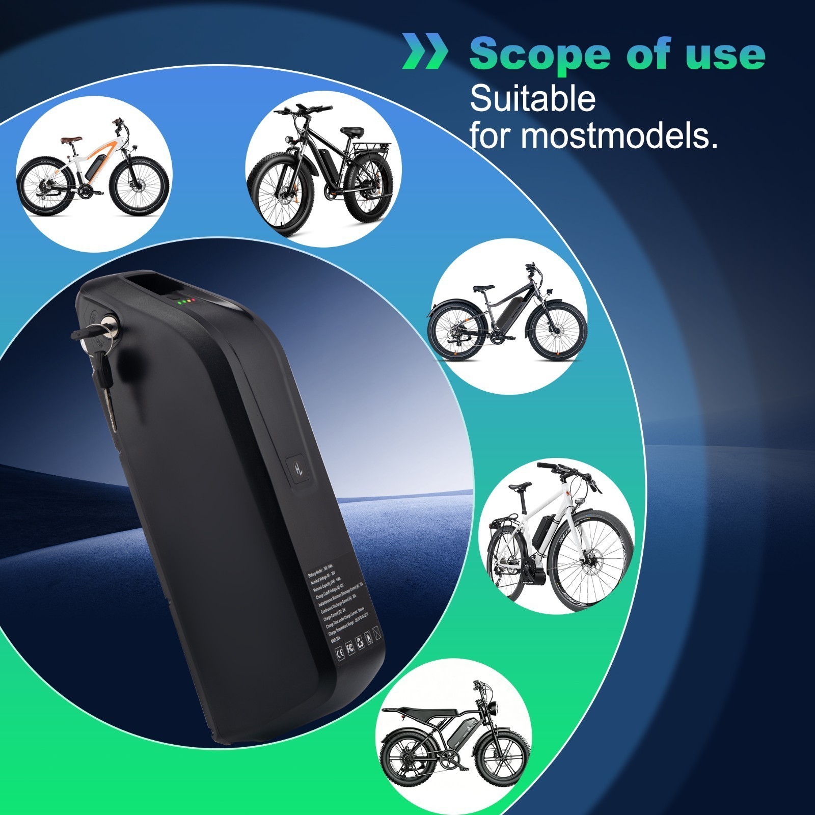 52V/48V/36V 10AH/15AH/20AH electric bike lithium battery for eBike 2000W Motor
