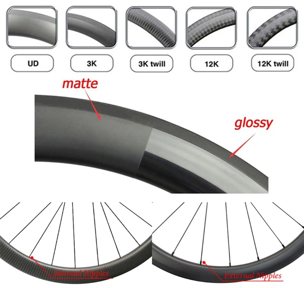 1 Pcs 700c Carbon Rim 45mm Deep 25mm Wide Symmetry Hook UD 3K 12K Matte Glossy