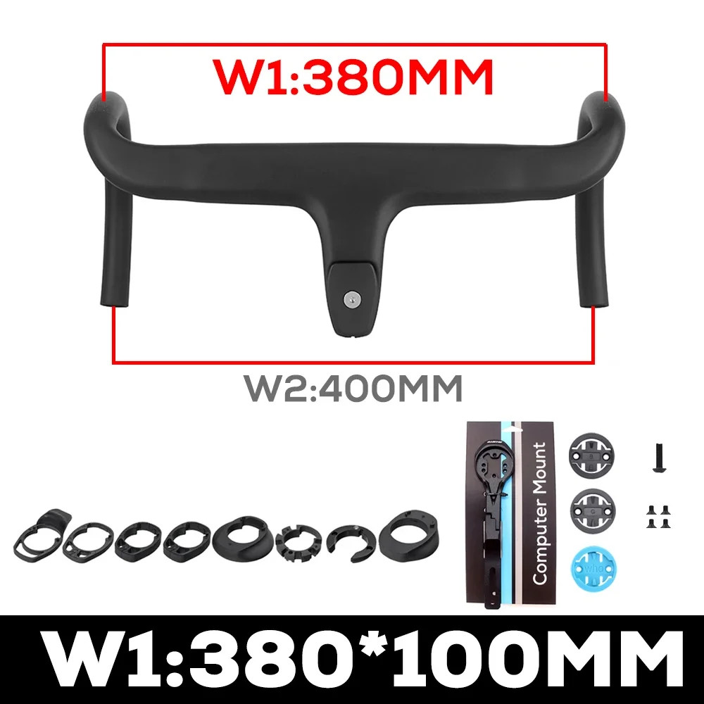 Road Bike Full Carbon Fiber Integrated Handlebar Internal Cable 360mm-380mm